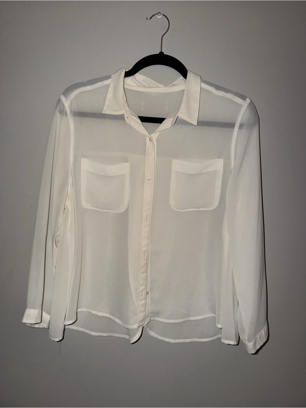 Source Unknown White Sheer Button-Up Blouse
